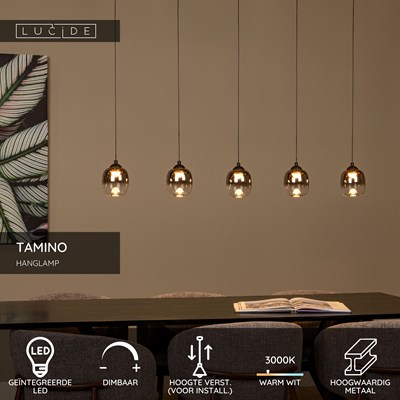 Lucide TAMINO - Hanglamp - LED Dimb. - 5x5,6W 3000K - Zwart